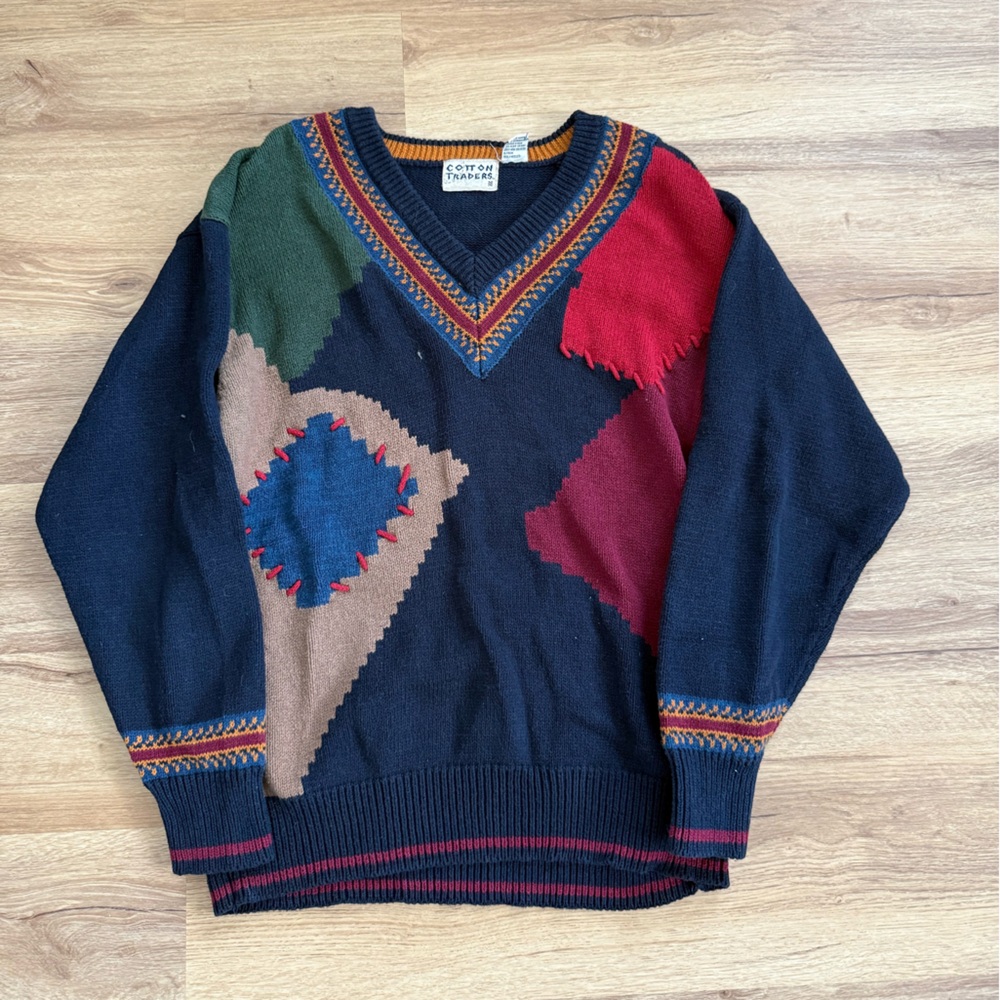 Vintage Cotton Traders Colorful Geometric Knit Sweater